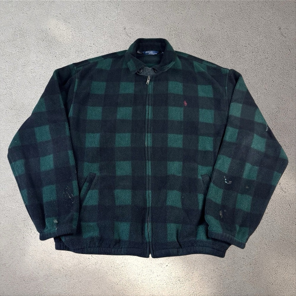 Vintage Polo Ralph Lauren Buffalo Plaid Fleece Harringtons Jacket Mens Large 90s